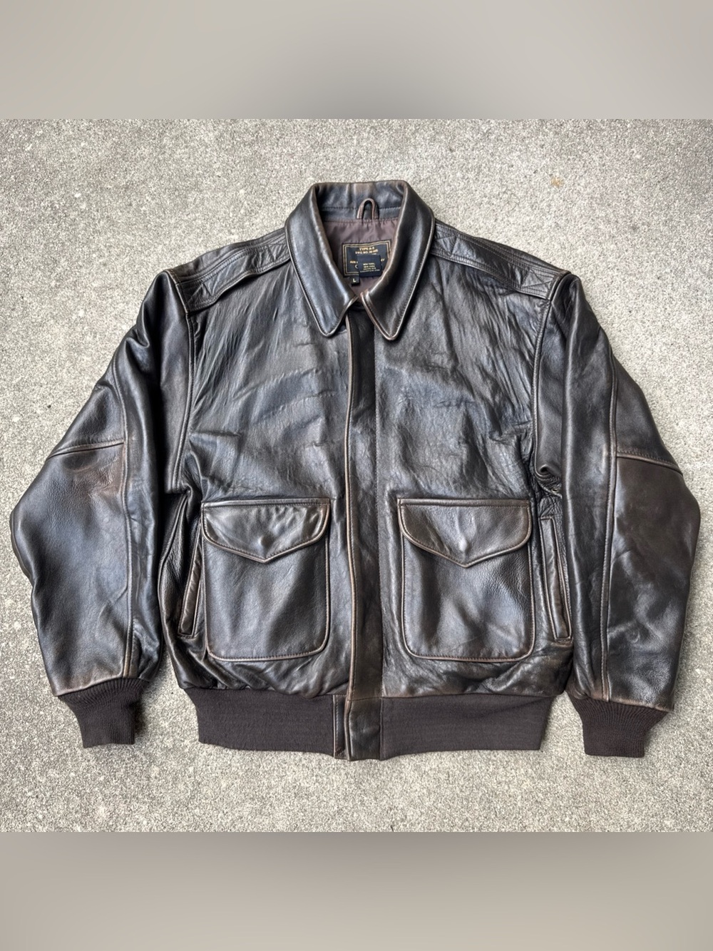 THE COCKPIT Army Air Force A-2 Brown Leather Aviator Jacket Large